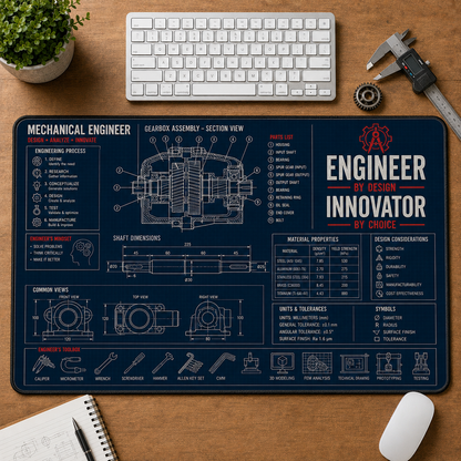 Aerospace Engineer Blueprint Large Desk Mat - Spacecraft Design & Vehicle Specs Plus Size Mouse Pad - 5to9vibe