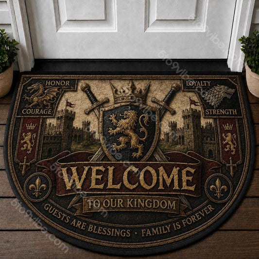 Medieval Kingdom Welcome Mat – "Welcome To Our Kingdom" Knight Armor Doormat - 5to9vibe