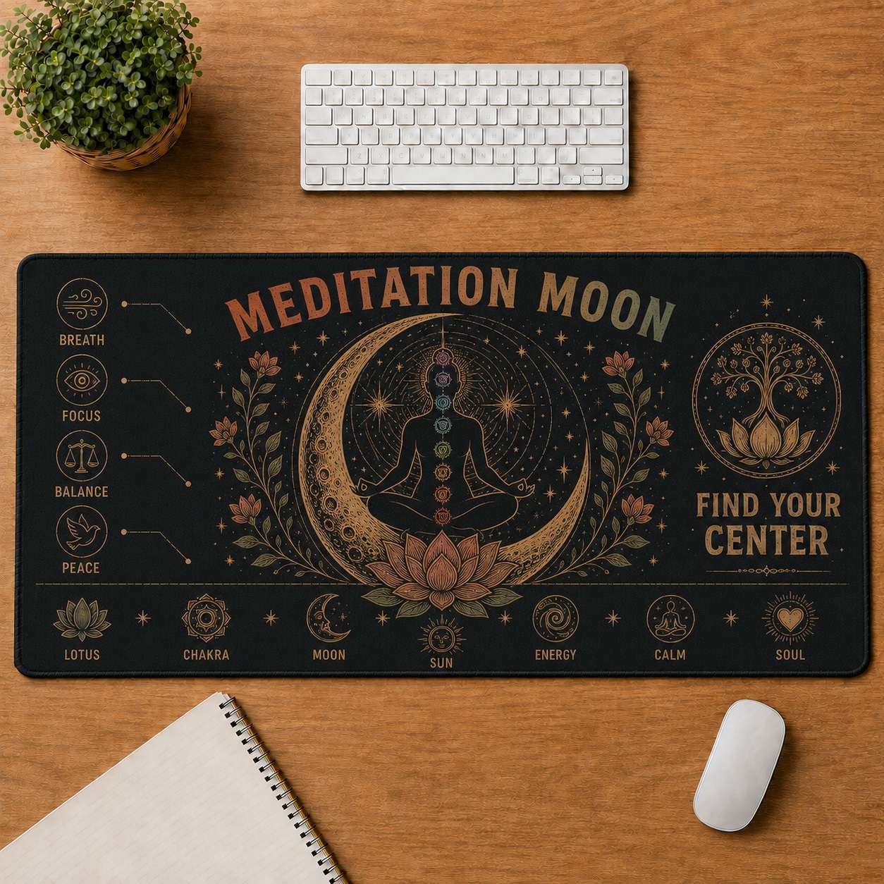 Mandala Hippie Desk Mat Mouse Pad | 5To9Vibe - Meditation Moon style