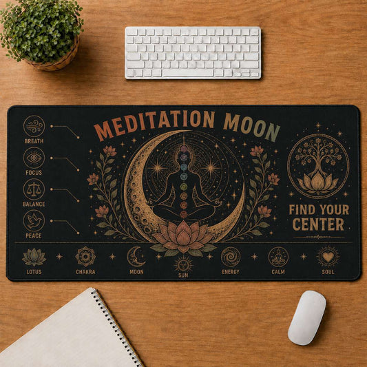 Meditation Moon Hippie Desk Mat Mouse Pad | 5To9Vibe - Meditation Moon style