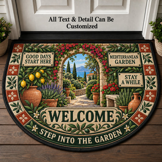Mediterranean Garden Personalized Half Round Mat | 5To9Vibe