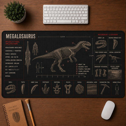 Megalosaurus Dinosaur Blueprint Desk Mat | 5To9Vibe