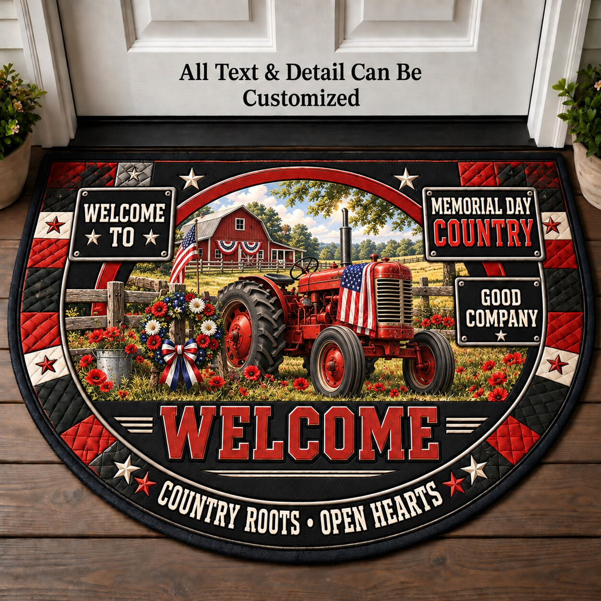 Memorial Day Country Personalized Half Round Mat | 5To9Vibe