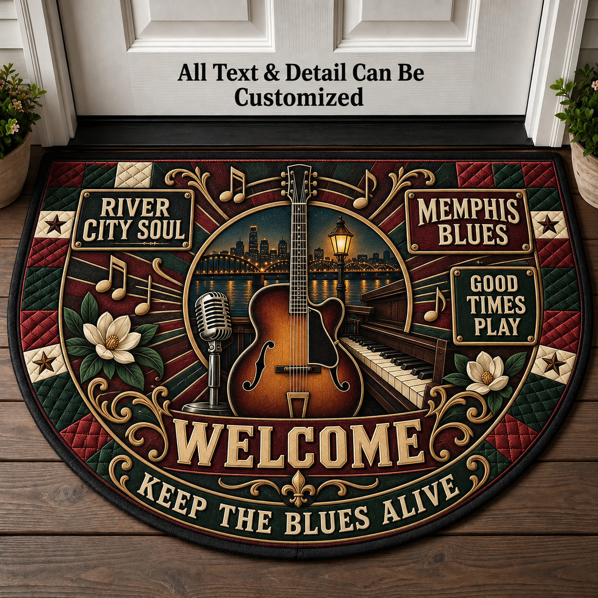 Memphis Blues Personalized Half Round Mat | 5To9Vibe