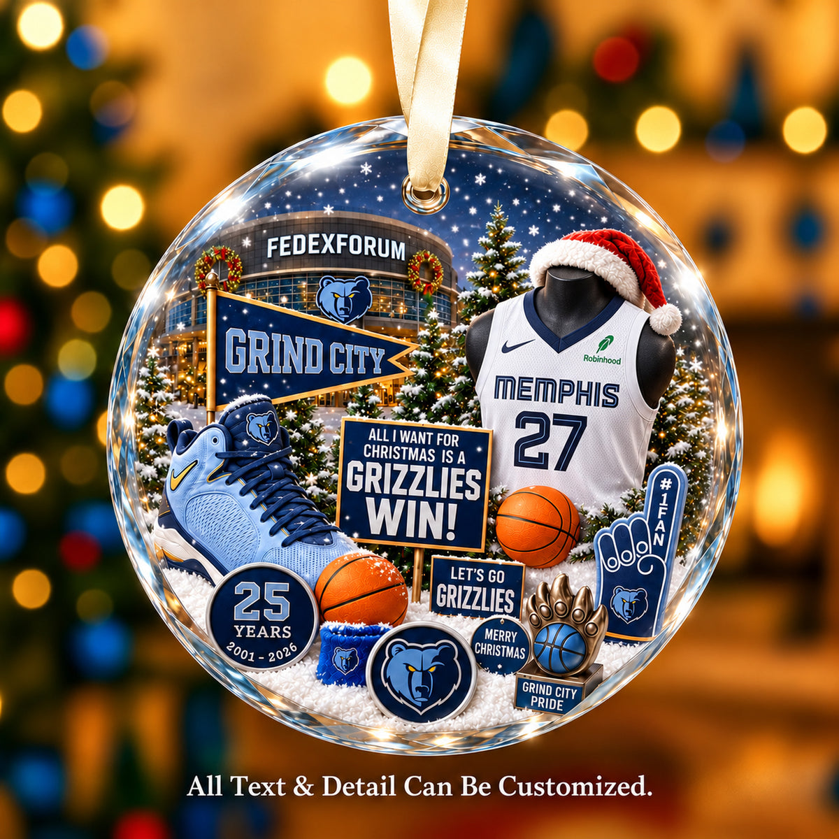 Memphis Grizzlies Jersey Snow Globe Glass Ornament