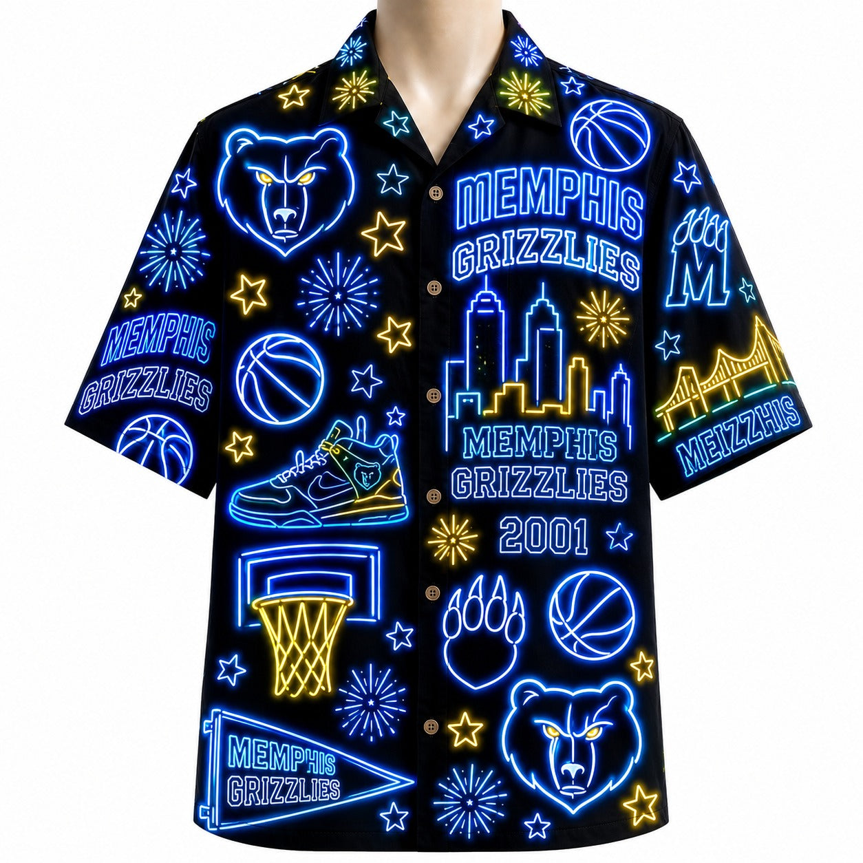 All Basketball Teams Neon Pattern Vibe Summer Party Button-Up Unisex Hawaiian Shirt For Men and Women