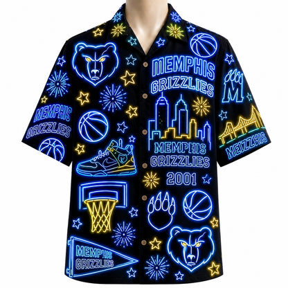 All Basketball Teams Neon Pattern Vibe Summer Party Button-Up Unisex Hawaiian Shirt For Men and Women