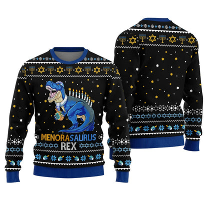 Menorasaurus Rex Men's Hanukkah Sweater