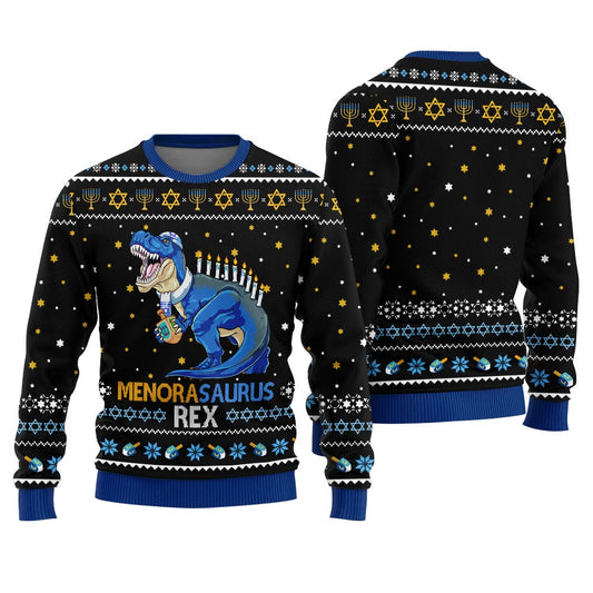 Menorasaurus Rex Men's Hanukkah Sweater