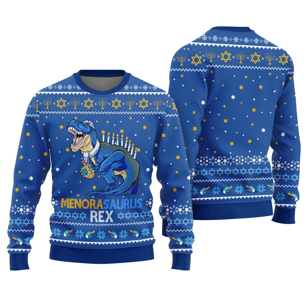 Menorasaurus Rex Men's Hanukkah Sweater