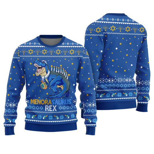 Funny Menorasaurus Rex Women's Hanukkah Sweater