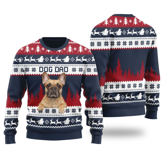Mens Dog Dad Custom Ugly Christmas Sweater Navy - Funny Ugly Christmas Sweater