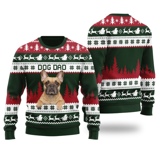 Mens Dog Dad Custom Ugly Christmas Sweater Forest Green - Funny Ugly Christmas Sweater