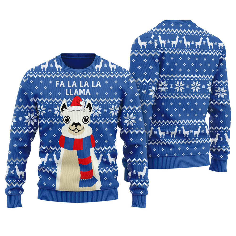 Men's Llama Ugly Christmas Sweater Royal - Funny Ugly Christmas Sweater