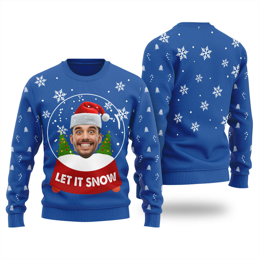Men's Personalized Face Ugly Christmas Sweater Let It Snow