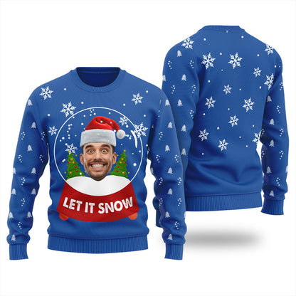 Men's Personalized Face Ugly Christmas Sweater Let It Snow