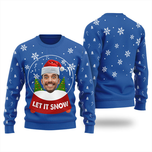 Men's Personalized Face Ugly Christmas Sweater Let It Snow