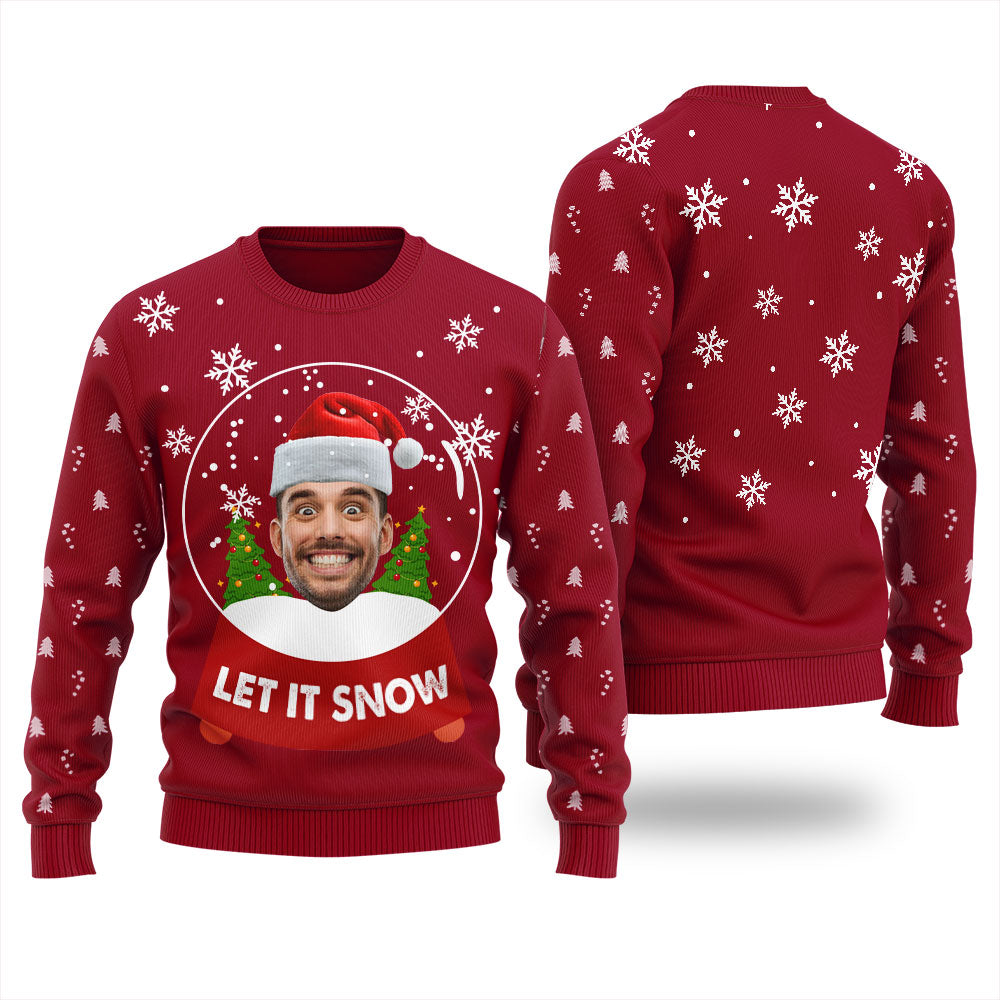 Men's Personalized Face Ugly Christmas Sweater Let It Snow