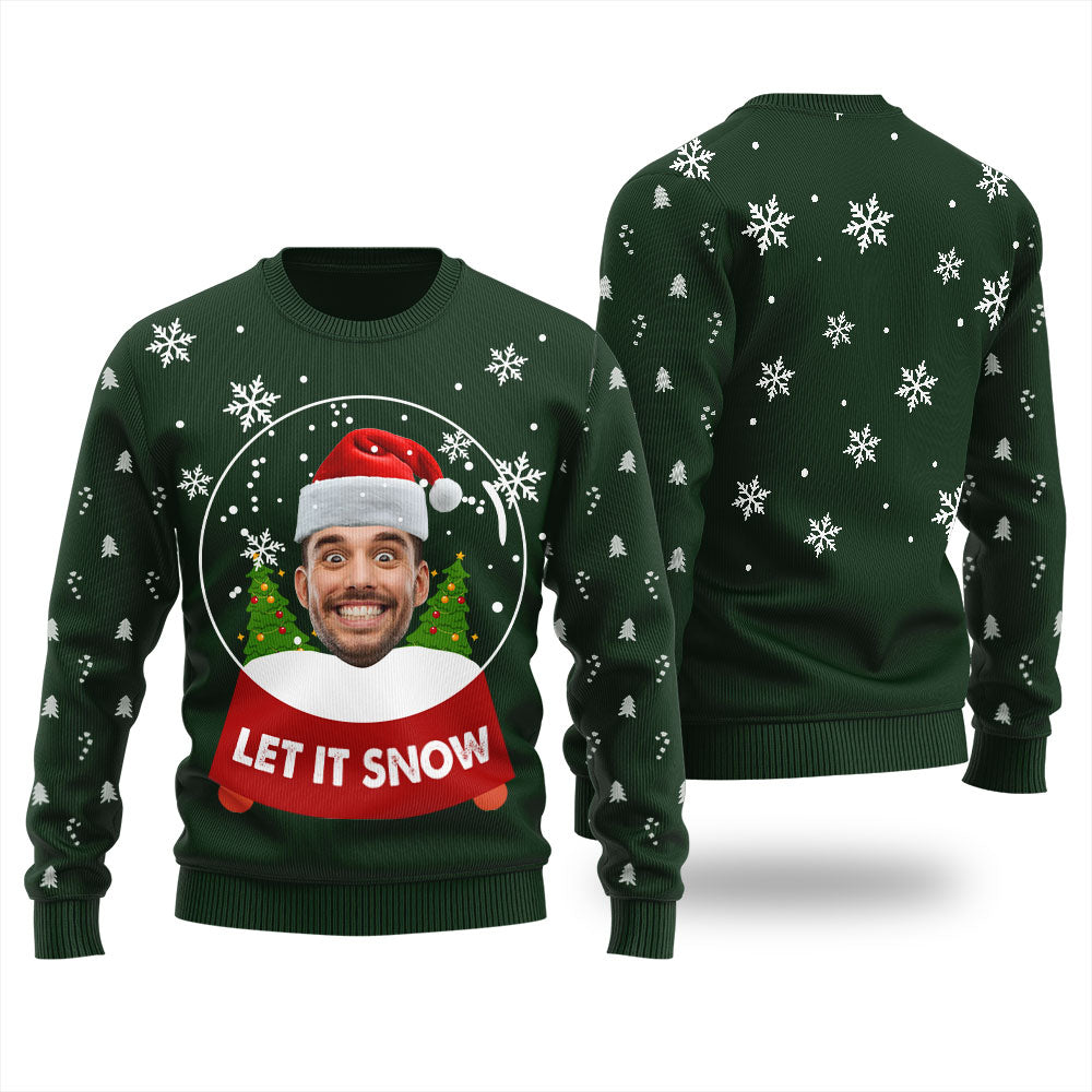 Men's Personalized Face Ugly Christmas Sweater Let It Snow
