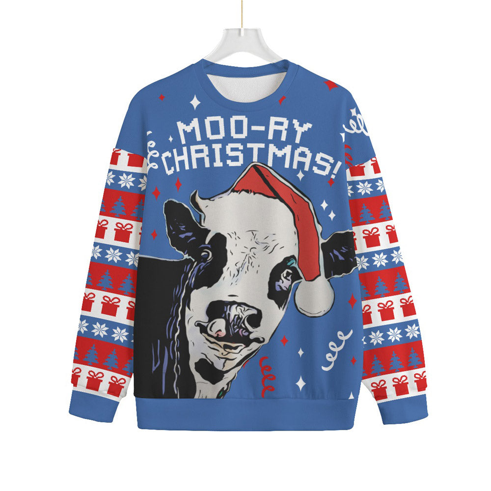 Men's Plus Size Ugly Sweater Christmas Cow | Men's Oversized Sweater