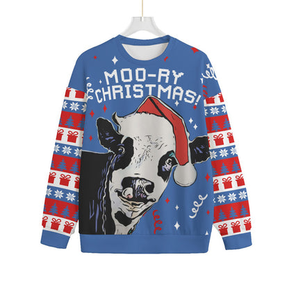 Men's Plus Size Ugly Sweater Christmas Cow | Men's Oversized Sweater