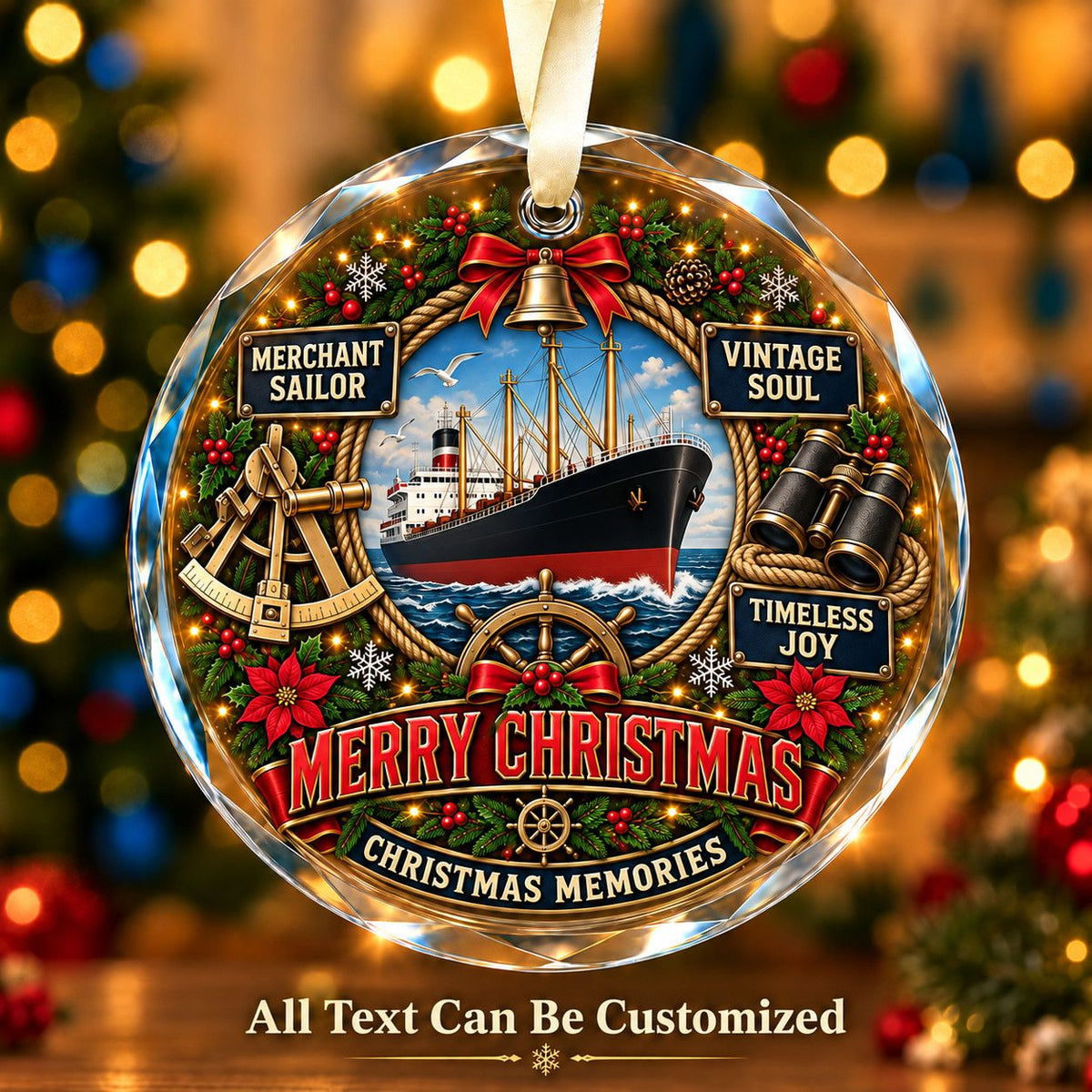 Merchant Sailor Personalized Glass Ornament | 5To9Vibe