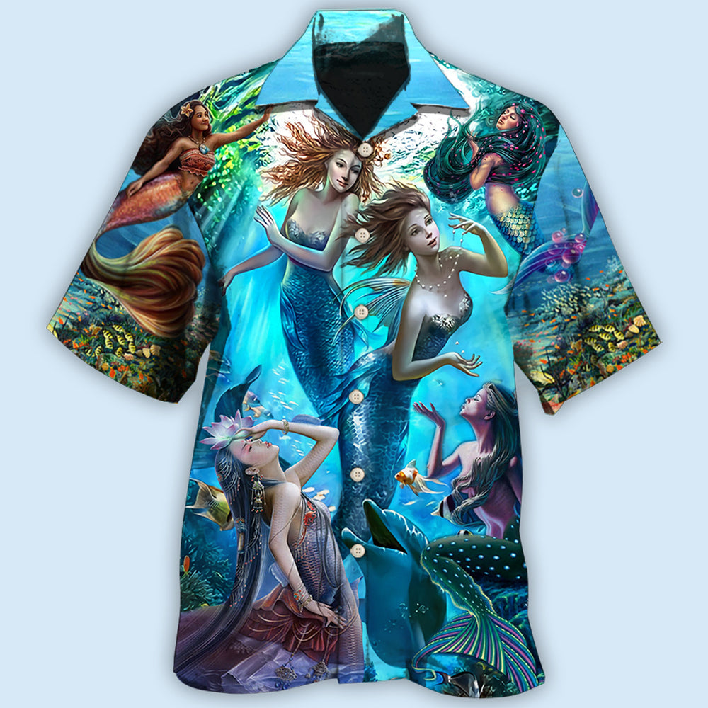 Mermaid Dolphin Fresh Blue Ocean - Hawaiian Shirt 