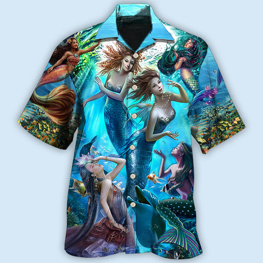 Mermaid Dolphin Fresh Blue Ocean - Hawaiian Shirt 