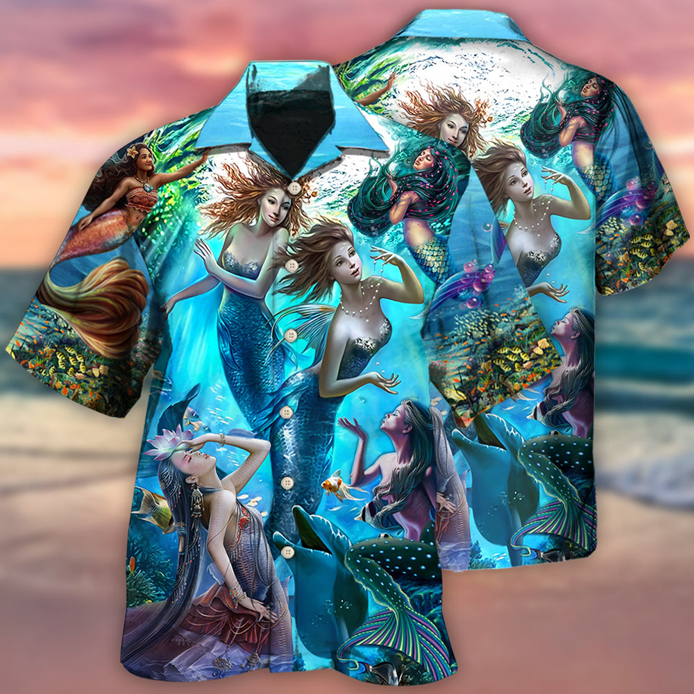 Mermaid Dolphin Fresh Blue Ocean - Hawaiian Shirt 