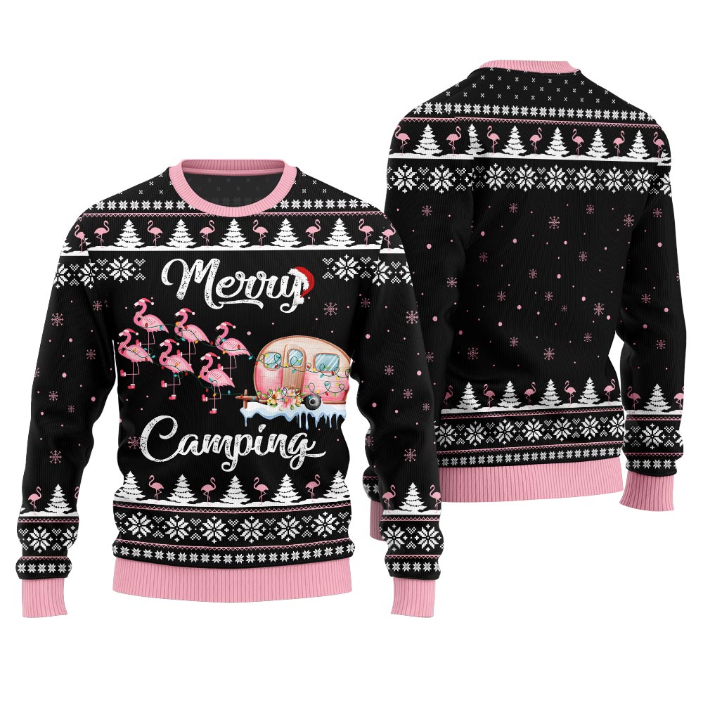 Merry Camping Flamingo Ugly Christmas Sweater