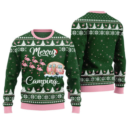 Merry Camping Flamingo Ugly Christmas Sweater