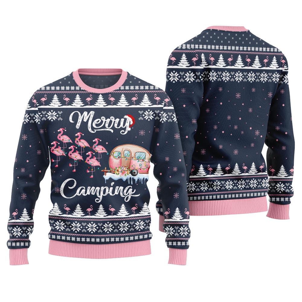 Merry Camping Flamingo Ugly Christmas Sweater
