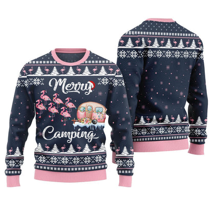 Merry Camping Flamingo Ugly Christmas Sweater