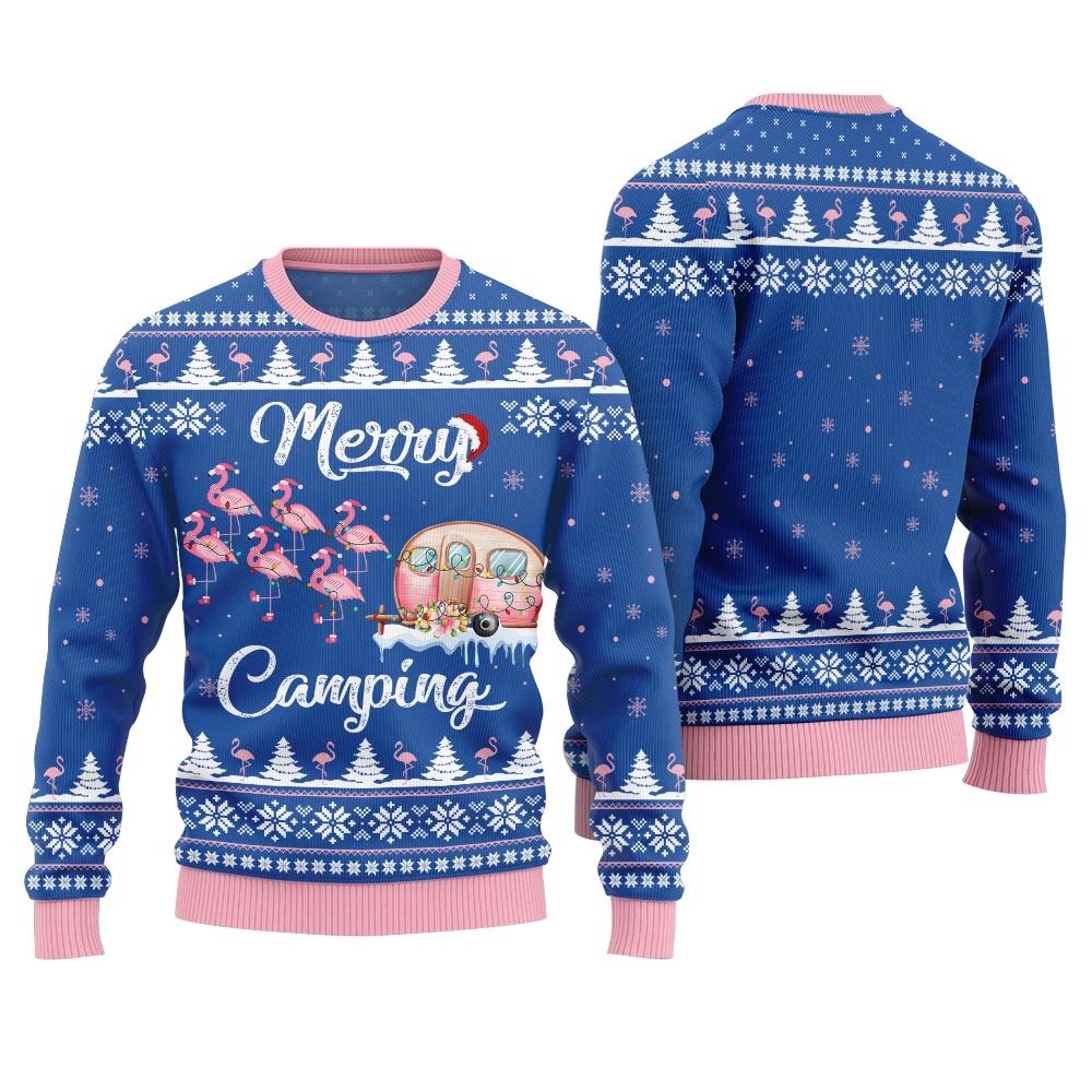 Merry Camping Flamingo Ugly Christmas Sweater