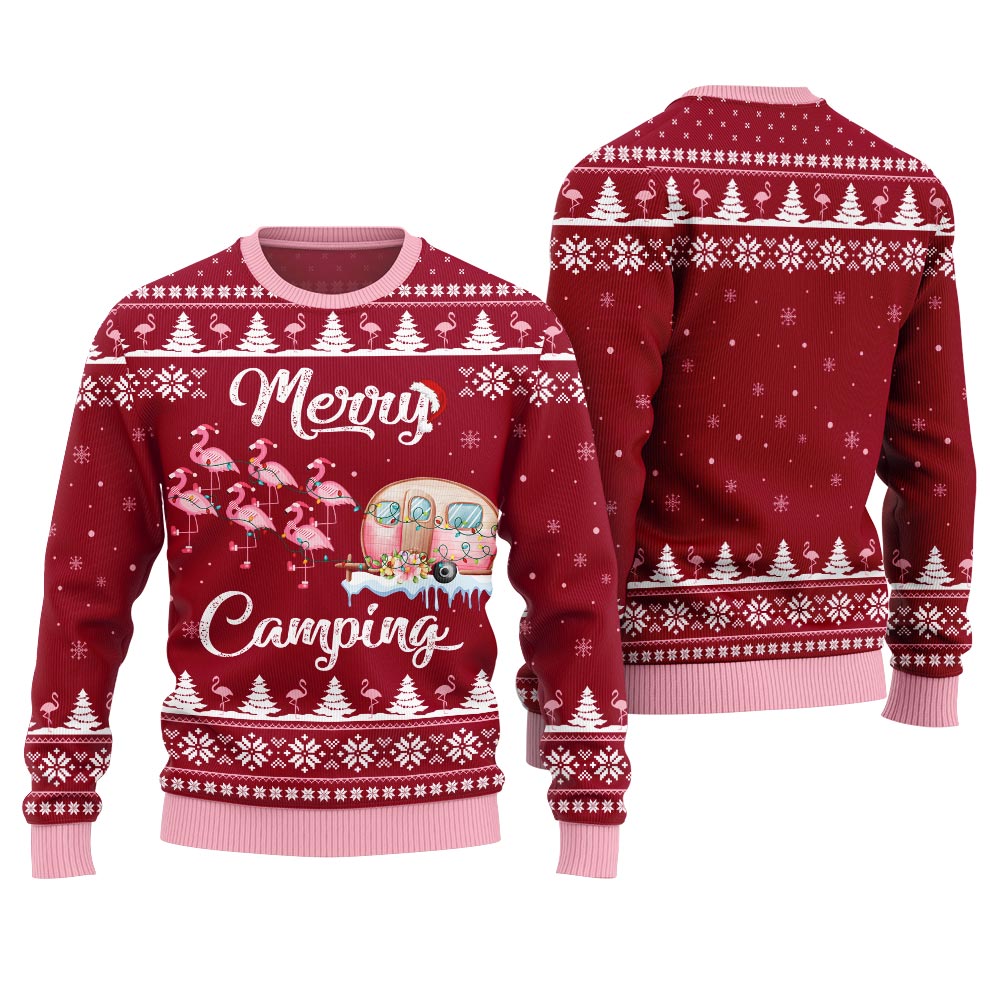 Merry Camping Flamingo Ugly Christmas Sweater
