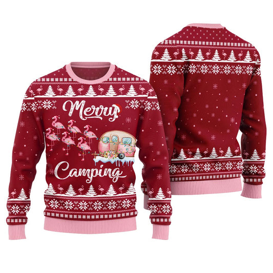 Merry Camping Flamingo Ugly Christmas Sweater
