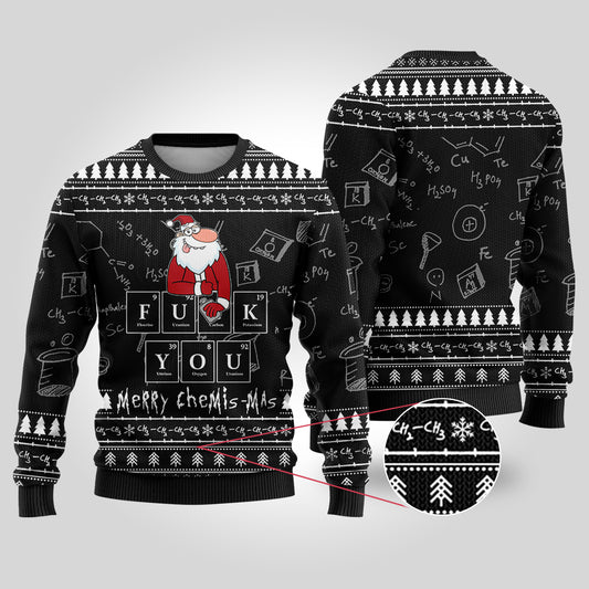 Merry Chemis-mas Science Ugly Christmas Sweater Black