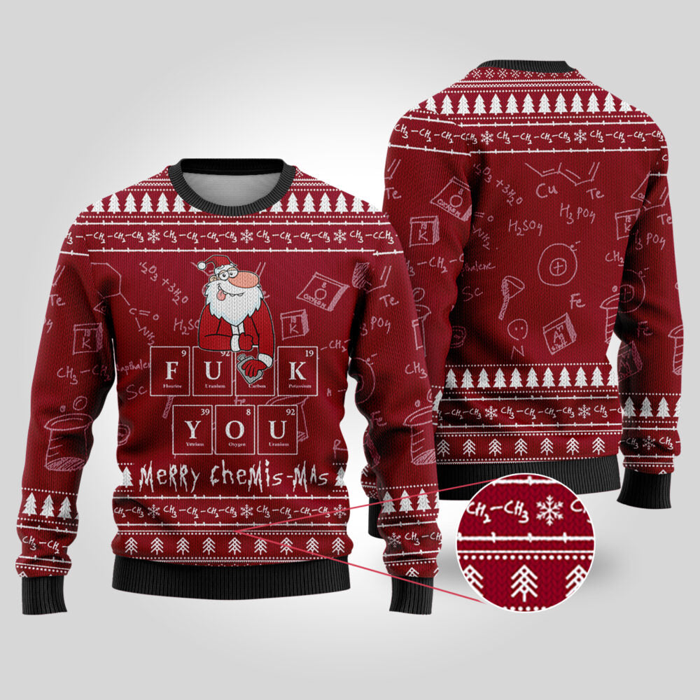 Merry Chemis-mas Science Ugly Christmas Sweater Cardinal Red