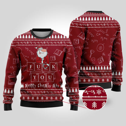 Merry Chemis-mas Science Ugly Christmas Sweater Cardinal Red