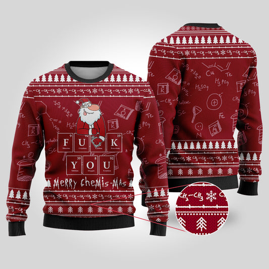 Merry Chemis-mas Science Ugly Christmas Sweater Cardinal Red