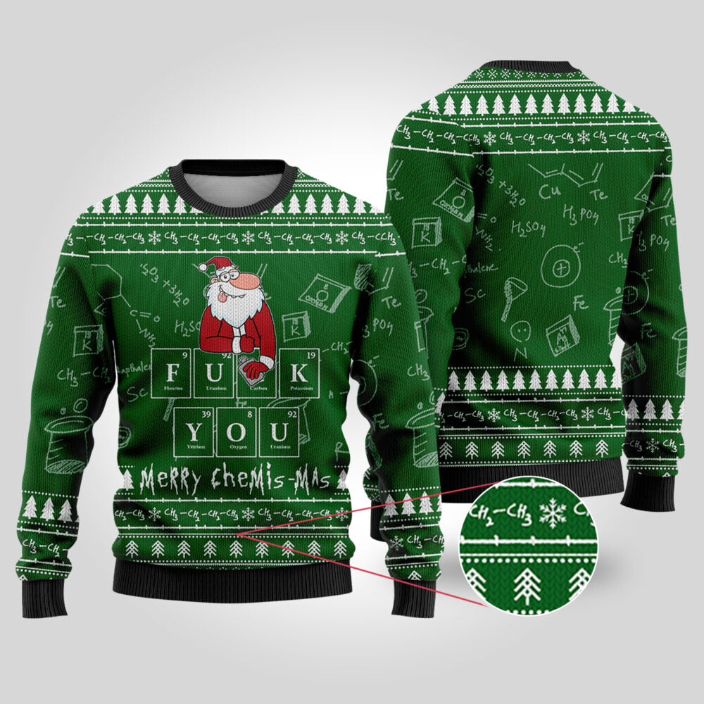 Merry Chemis-mas Science Ugly Christmas Sweater Forest Green