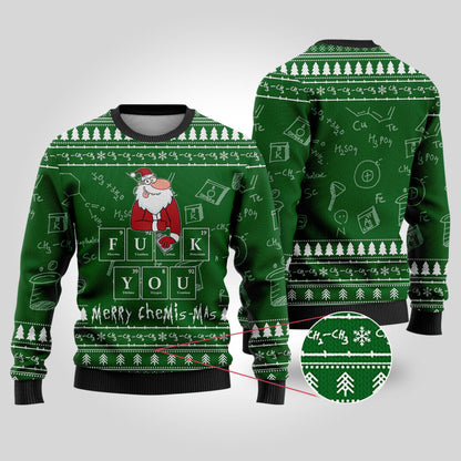 Merry Chemis-mas Science Ugly Christmas Sweater Forest Green