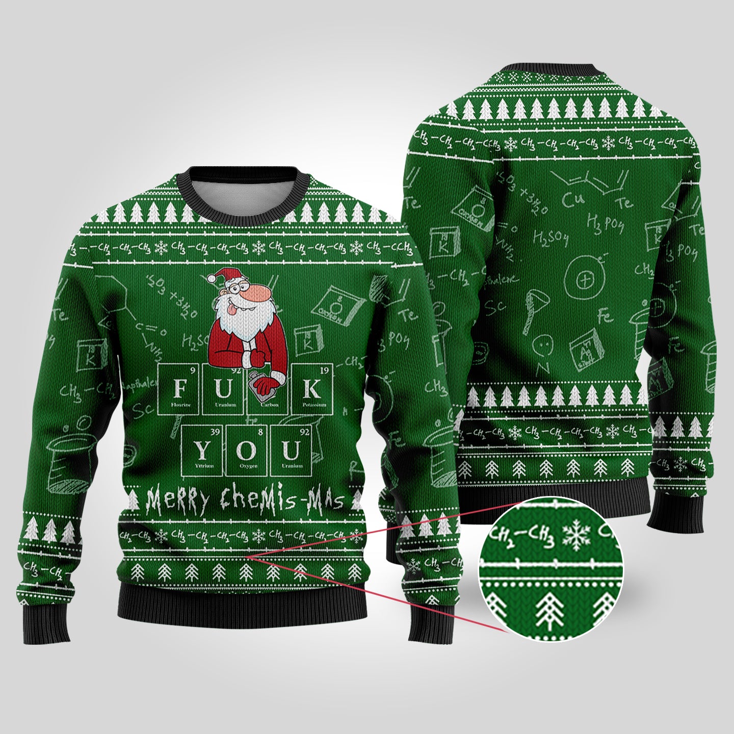 Merry Chemis-mas Science Ugly Christmas Sweater Forest Green