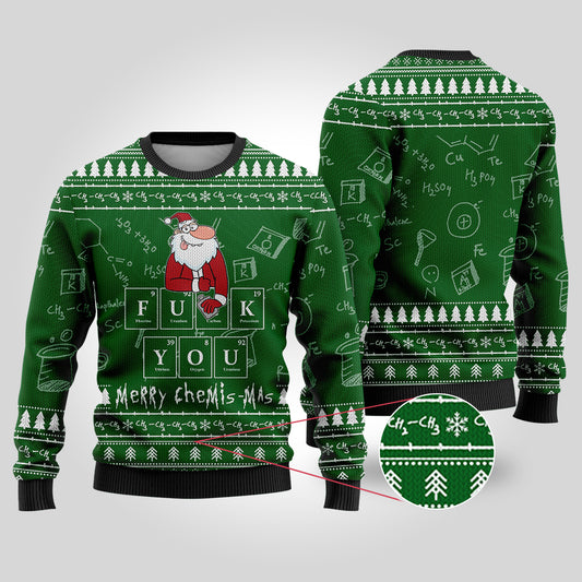 Merry Chemis-mas Science Ugly Christmas Sweater Forest Green