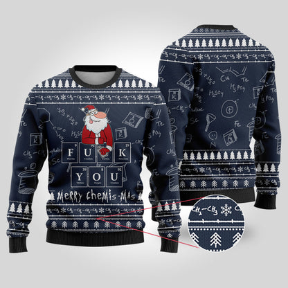 Merry Chemis-mas Science Ugly Christmas Sweater Navy