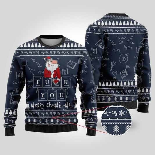 Merry Chemis-mas Science Ugly Christmas Sweater Navy
