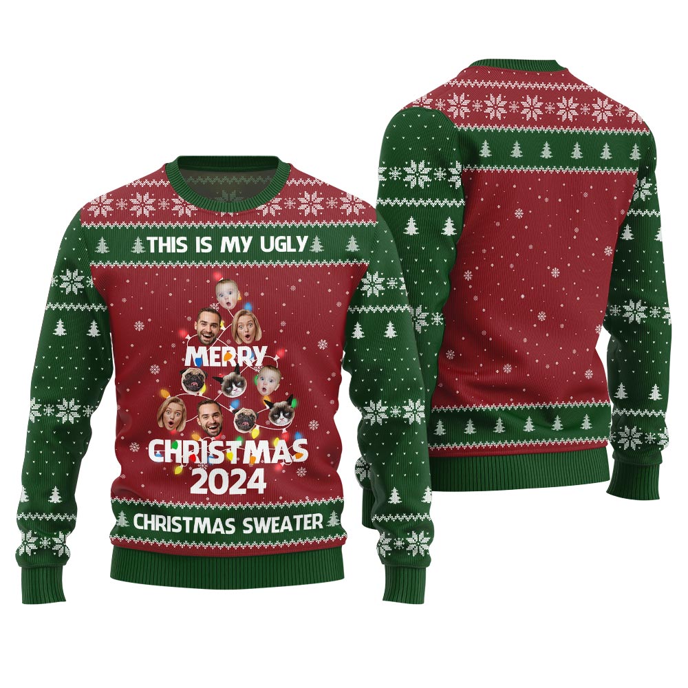 Merry Christmas 2024 Custom Face Ugly Sweater For Family