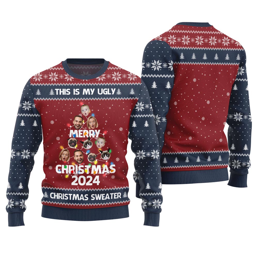 Merry Christmas 2024 Custom Face Ugly Sweater For Family