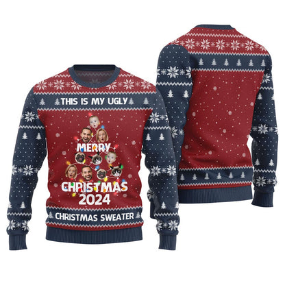 Merry Christmas 2024 Custom Face Ugly Sweater For Family