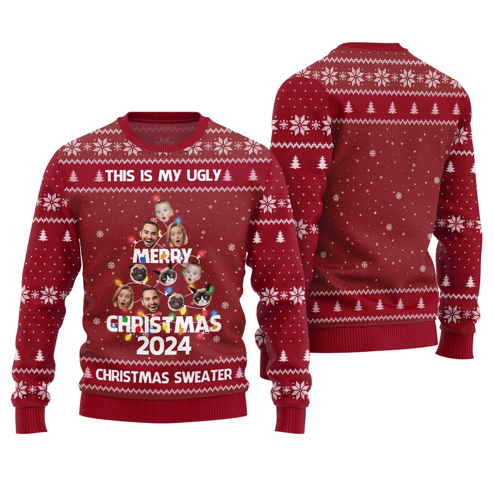 Merry Christmas 2024 Custom Face Ugly Sweater For Family